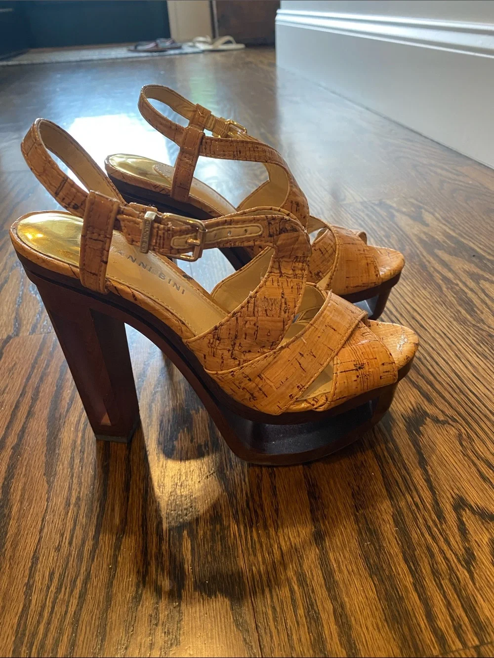 Gianni Bini Tan Cork-Style Platform Sandals